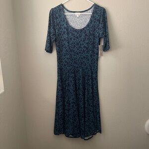 LuLaRoe Teal and Black Patterned Midi Dress
